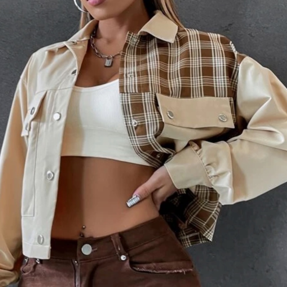 Cozy Plaid print button up Oversized Jacket Shacket - Picture 2 of 5